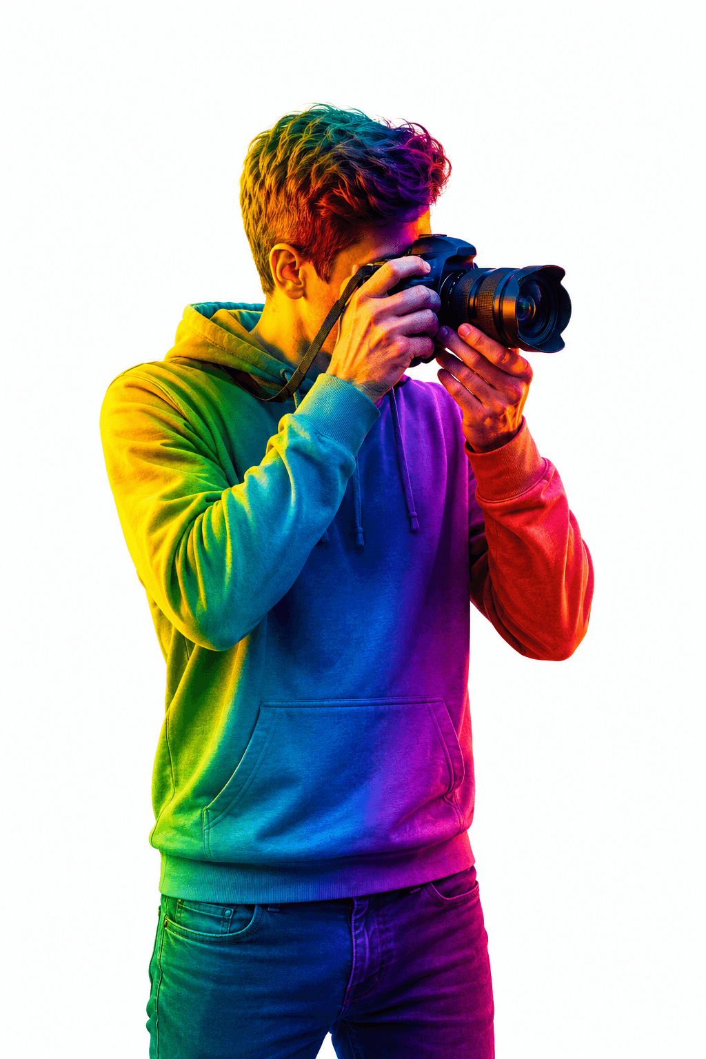 Fotograf trzymający aparat bezlusterkowy